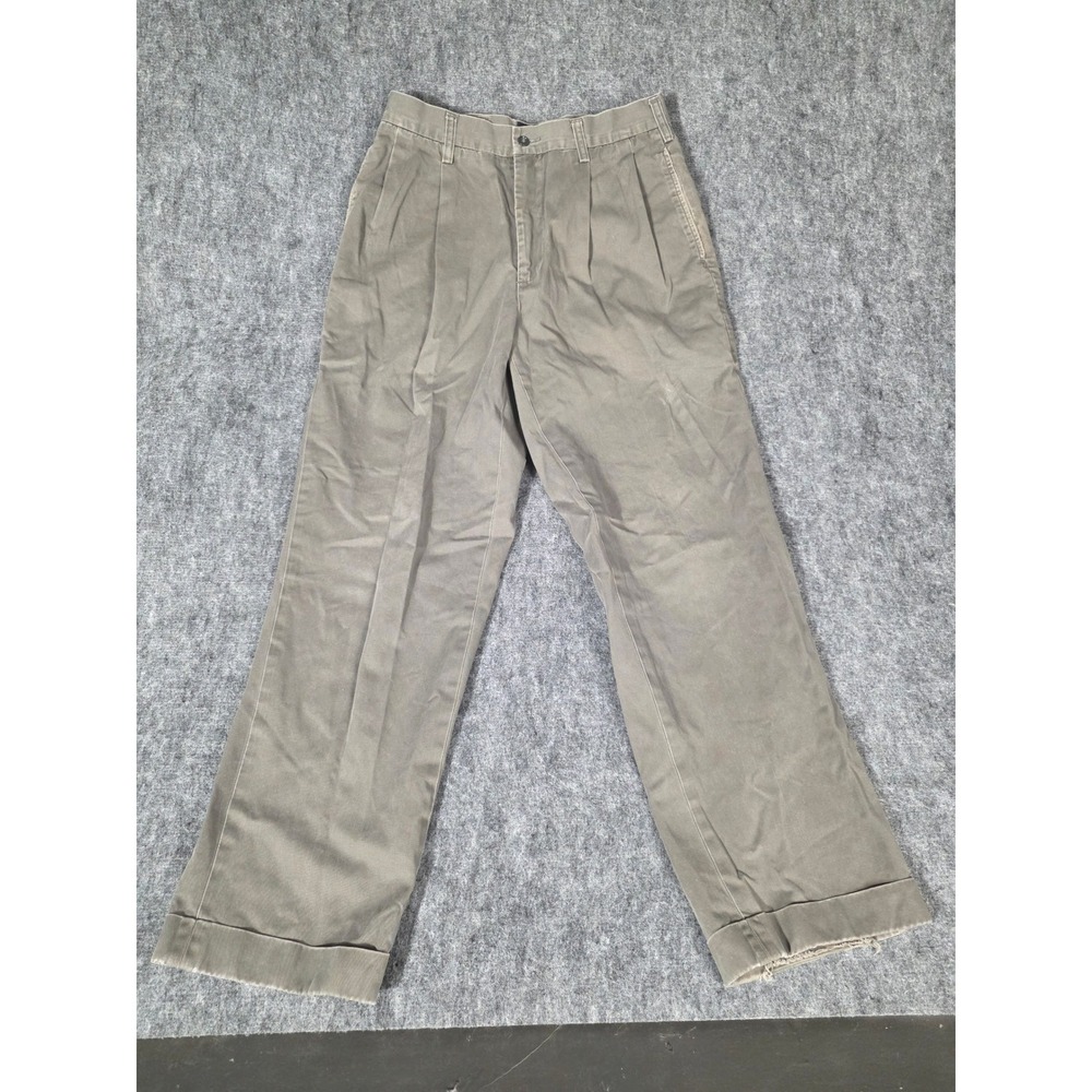 Vintage Chinos Mens 31x30 Olive Pleated Cuffed Pants 90s Abercrombie Fitch